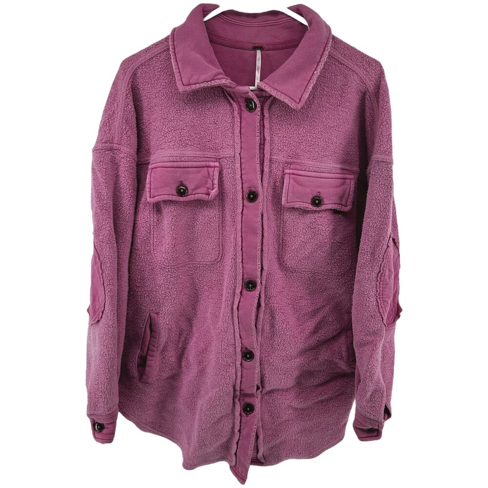 Free People We the Free Ruby Shirt Jacket Shacket Fleece Oversized Button Pink S - Picture 2 of 6